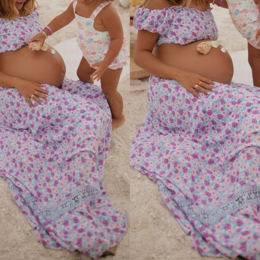 Floral Off-Shoulder 2 Piece Set can be maternity - Picture 3 of 3